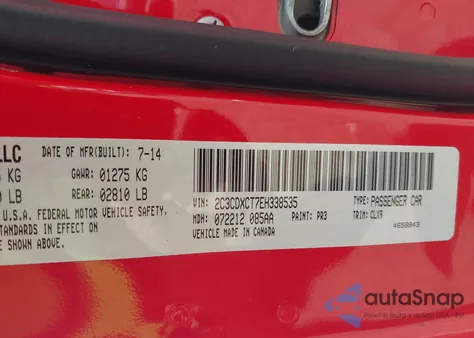 2014 Dodge Charger R/T Max из США, поврежденный, VIN 2C3CDXCT7EH338535